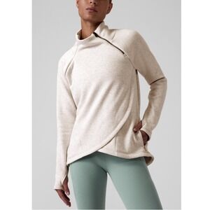 Athleta Women's Oatmeal Heather Cozy Karma Asym Pullover Sweatshirt Size XS